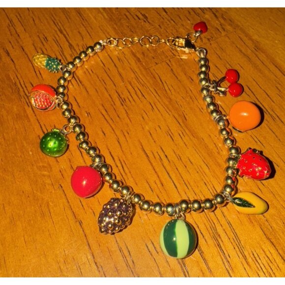 🍒Piper K Multi Fruit Charm Adjustable Charm Bracelet with Gold Bead Chain NWOB - Picture 1 of 6